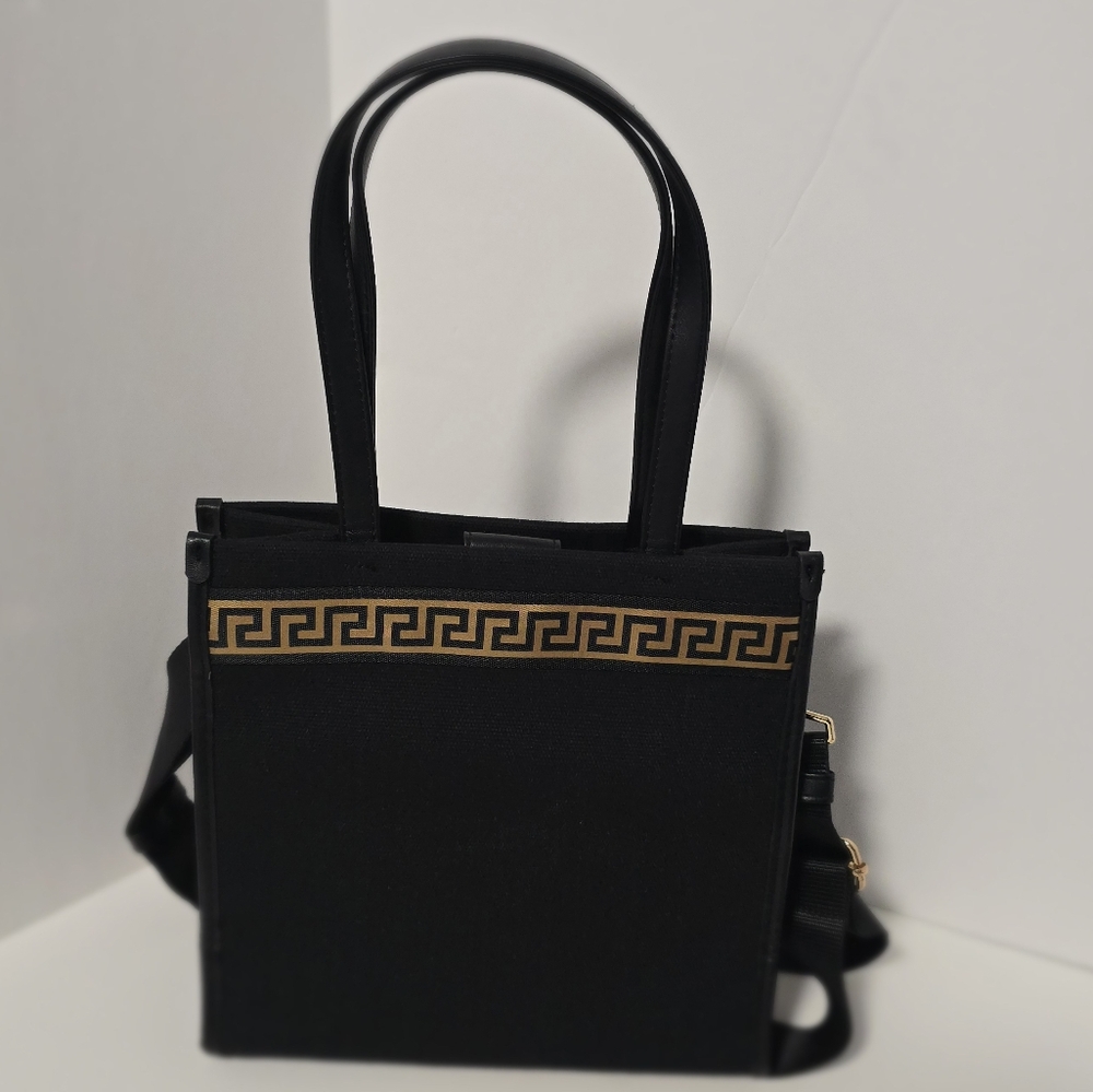 Versace Tote Bag Black Metallic Gold Handbag With Dust Bag - NEW - Picture 8 of 15